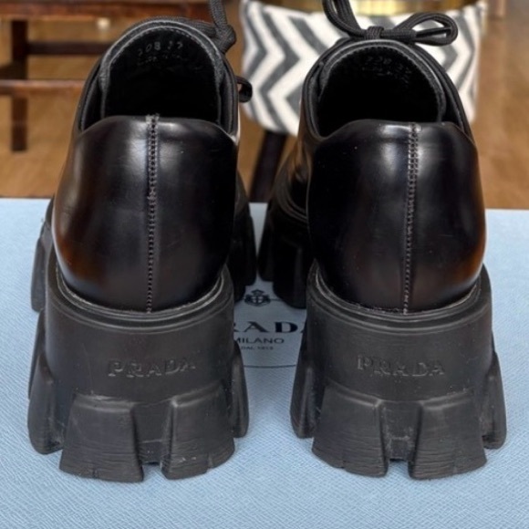 PRADA
Brushed Leather Monolith Loafers with Laces - Picture 7 of 8